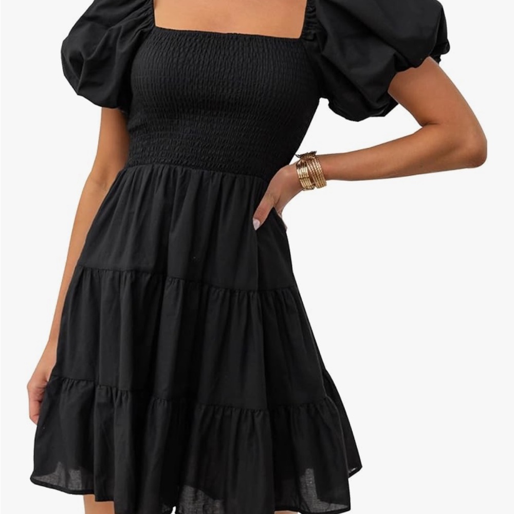 Chic Black Puff Sleeve Midi Dress